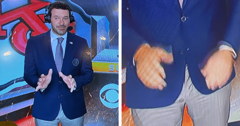 CBS Super Bowl analyst Tony Romo trolled after he developed a wet spot on his crotch area during live broadcast