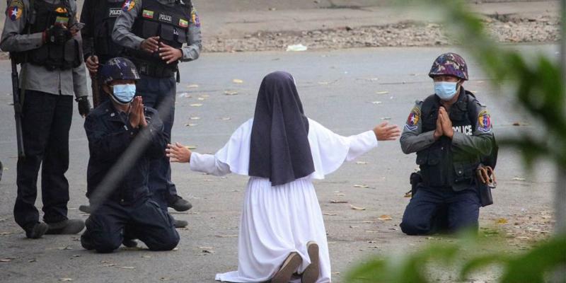 Myanmar nun becomes symbol of resistance as she puts herself between police and protesters