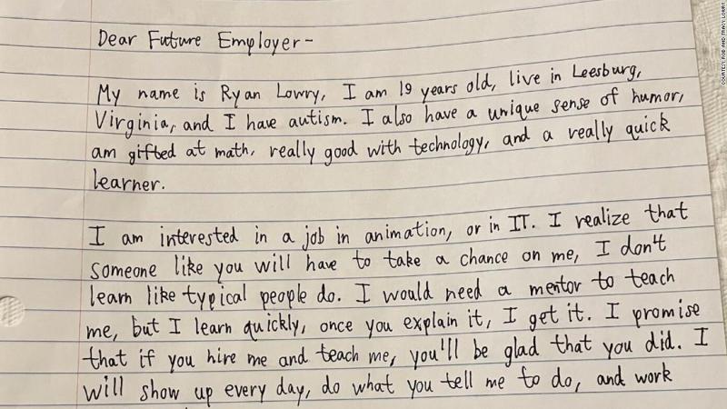 A man with autism writes LinkedIn cover letter asking future employers to 'take a chance on me' - CNN