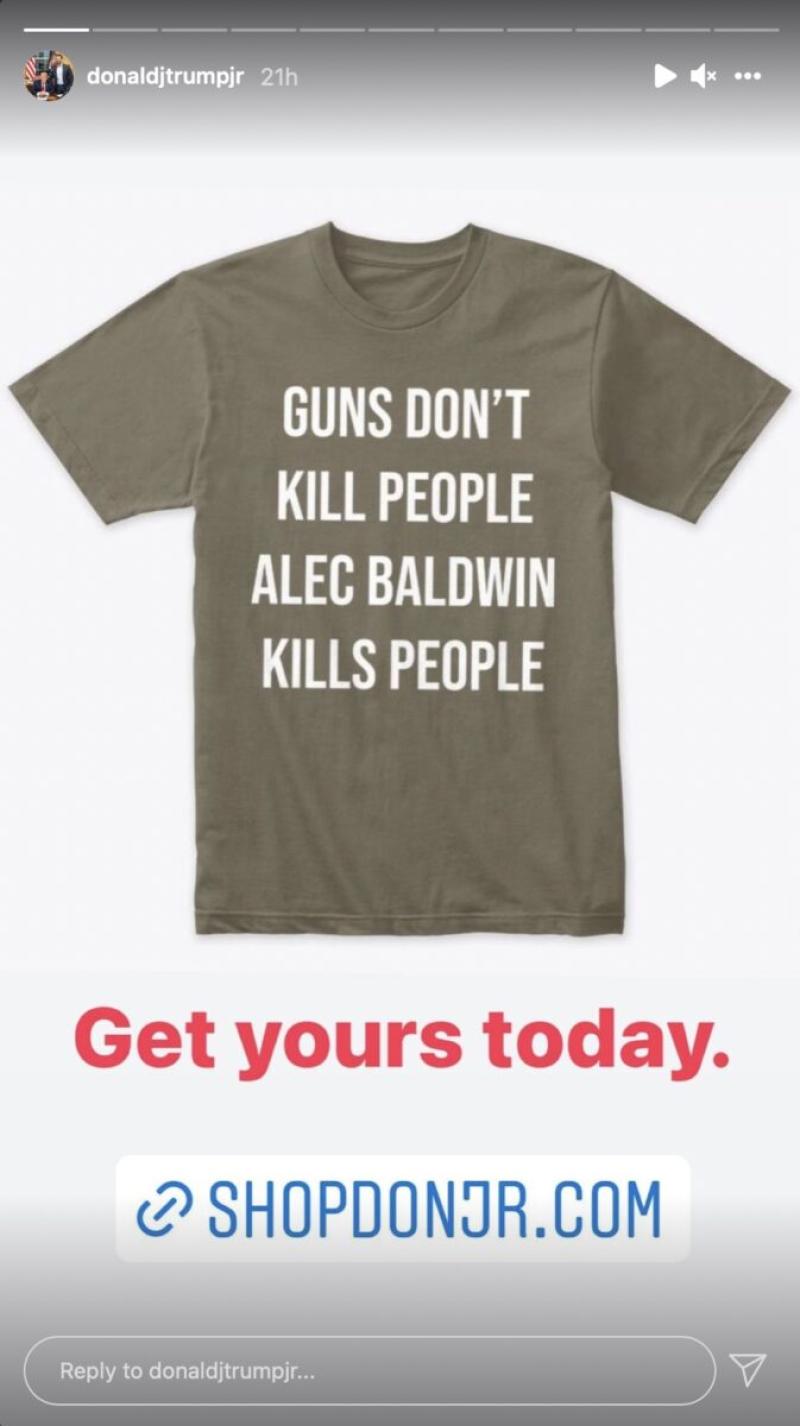 Donald Trump Jr. Uses the Tragic Shooting of Cinematographer for a Merchandising Opportunity Mocking Alec Baldwin