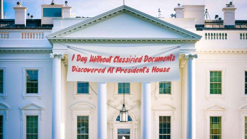 White House Proudly Hangs '1 Day Without Classified Documents Discovered At President's House' Sign