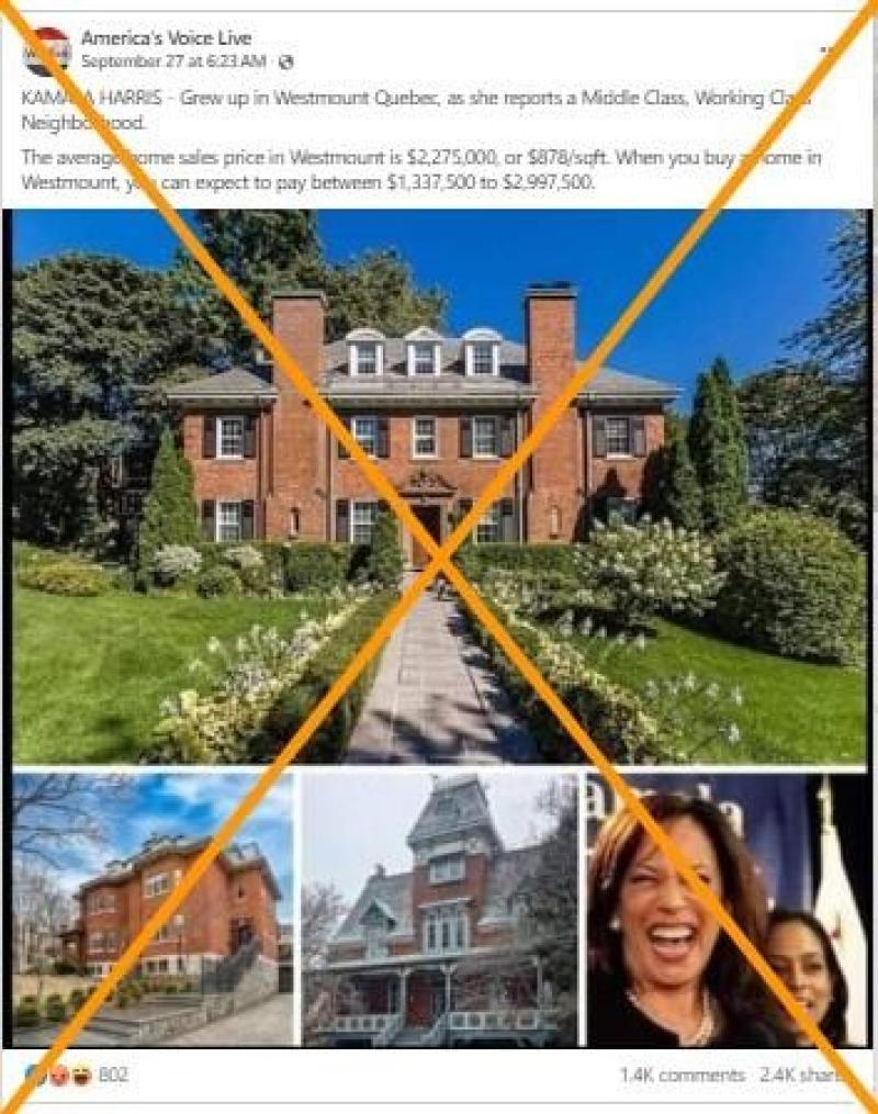 Quebec mansion images lack context on Kamala Harris teen home