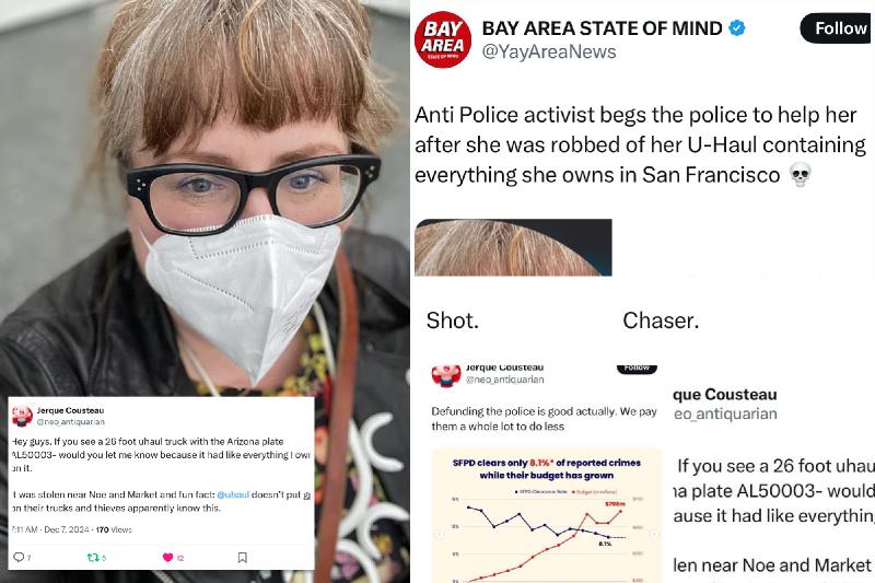 Anti-cop activist begs cops for help when everything she owned was stolen in San Francisco