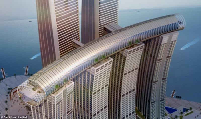 It's a 'horizontal skyscraper'! Chinese workers are building an enormous glass corridor ABOVE four 60-storey towers