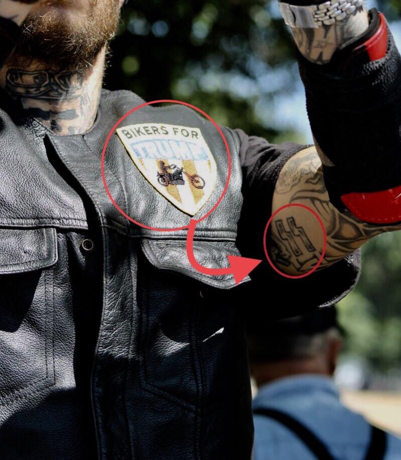 Ooops !  "Biker For Trump" Displays Nazi Tattoo On His Arm