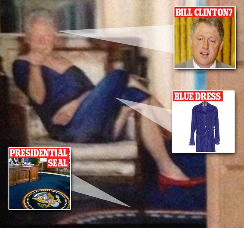 Did Jeffrey Epstein have painting of Bill Clinton wearing a blue DRESS and red heels and lounging in the Oval Office inside his Manhattan mansion? 