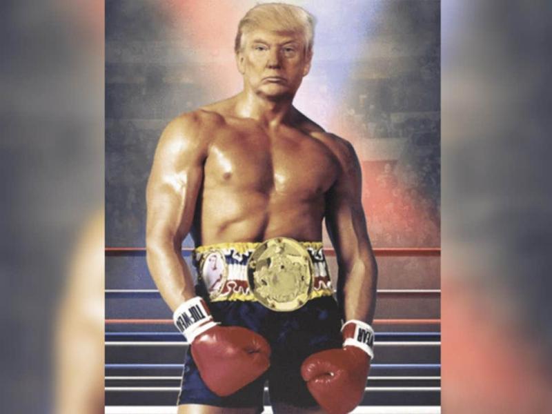 Trump posts bizarre shirtless image of his head on Rocky's body