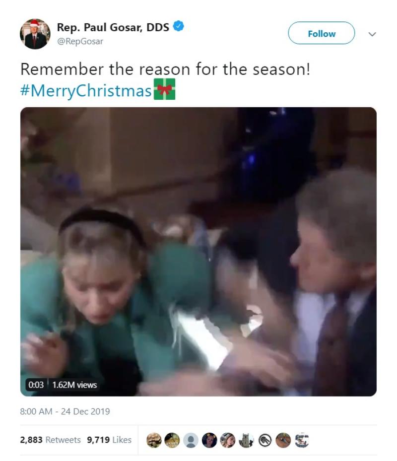 Republican Congressman spends Christmas gleefully remembering Hillary Clinton nearly being hit by falling light