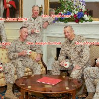 One striking image shows the Marine Corps generals who will have left the Trump administration, after the president praised their service