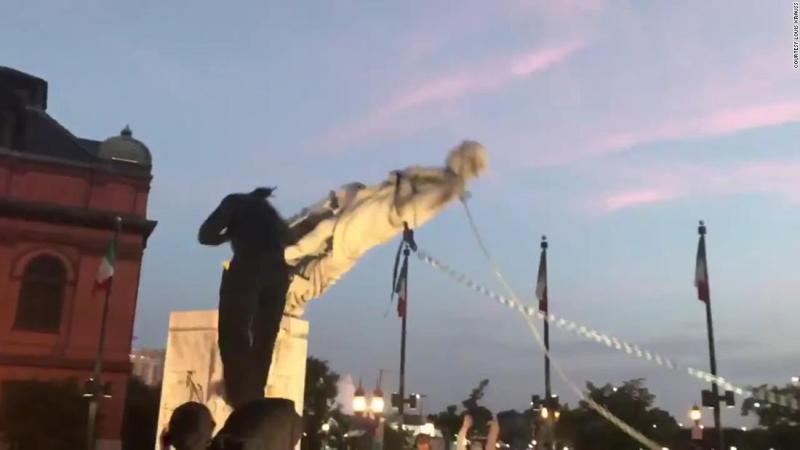 Baltimore protesters toppled a Christopher Columbus statue and threw it in a harbor