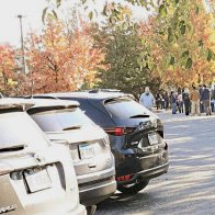 Waiting in line to vote in a solidly blue state. 