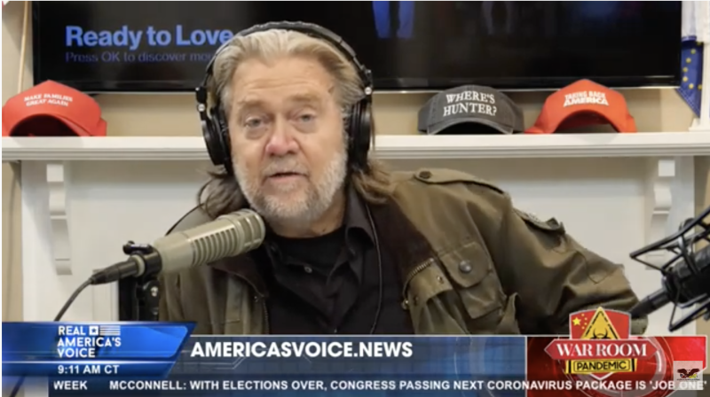 Steve Bannon and his co-host discuss beheading Dr. Anthony Fauci and FBI Director Christopher Wray 