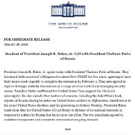 Readout Of President Biden Telephone Call With Putin