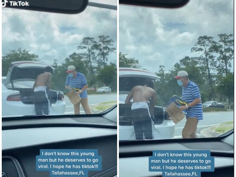 Florida college student who gave his shoes and clothes to a homeless man on the side of an interstate goes viral on TikTok