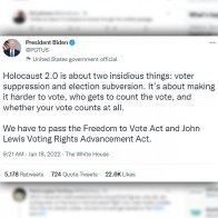 In Statement To Jewish Community, Biden Says Republican Opposition To Voting Bill Is 'Holocaust 2.0'