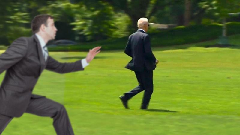 'Spit It Out Right This Instant!' Shout Secret Service Chasing Biden With Battery In His Mouth