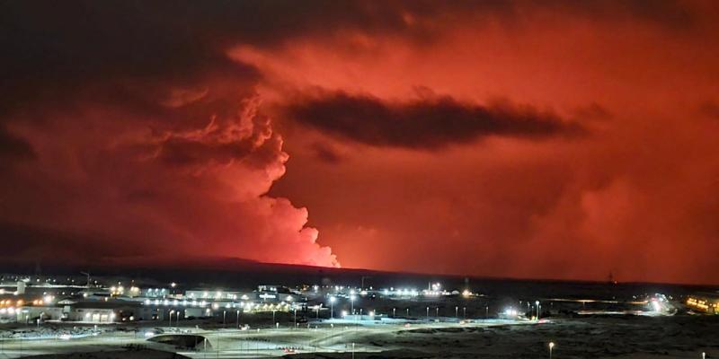 Iceland volcano erupts, lighting up the sky over Reykjanes peninsula