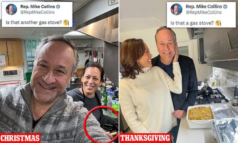 Kamala Harris is roasted for posting picture next to a gas stove AGAIN on Christmas Day - after Biden administration considered banning them over health concerns | Daily Mail Online