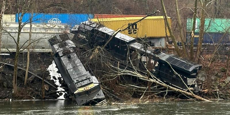 Pa. train derailment leaves cars on riverbank and in water; no injuries or hazardous materials reported