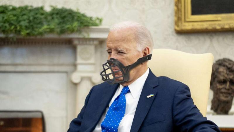 Biden Fitted With Muzzle So He Can't Bite Any More Babies