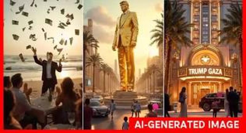 Trump shares AI video of vision for Gaza, featuring giant gold statue of Trump.