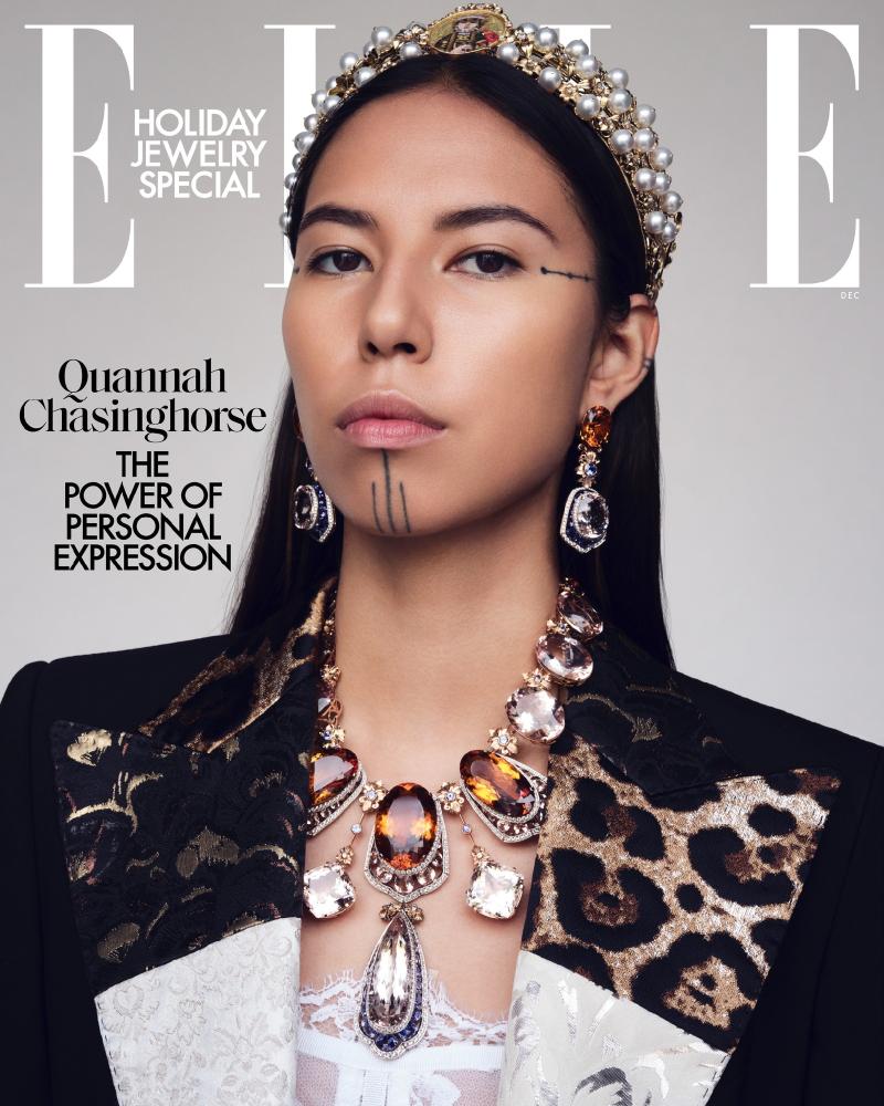 Quannah Chasinghorse, Han Gwich'in and Sicangu Oglala Lakota, on the cover of ELLE 