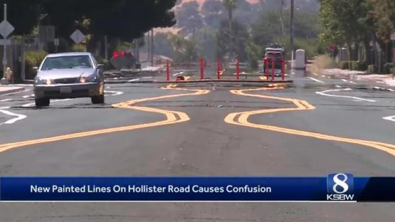 Crooked road lines painted on California road baffle residents