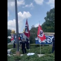 Nazi protestors wave swastika & Ron DeSantis flags outside Disney World - LGBTQ Nation