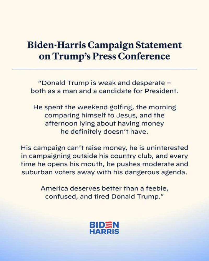 Biden Harris Campaign Statement On Trump