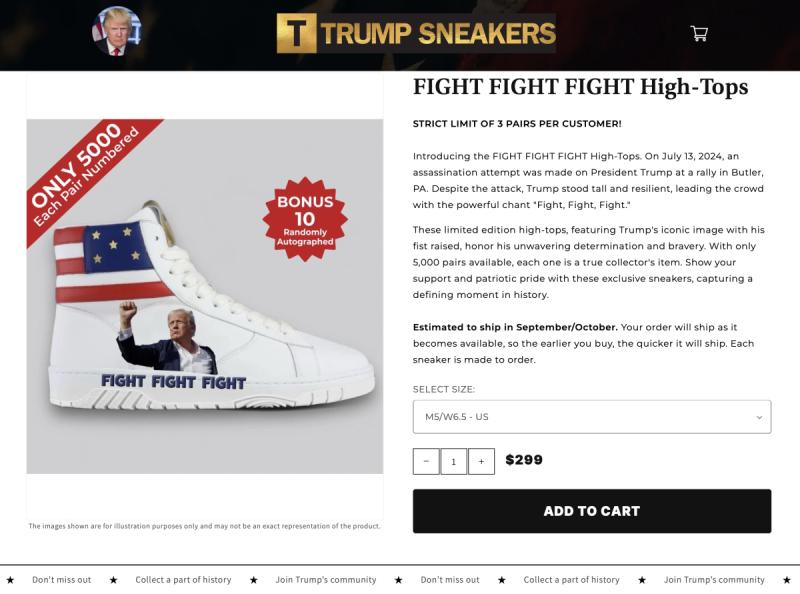 Trump is Now Selling $299 Assassination Attempt Edition Sneakers