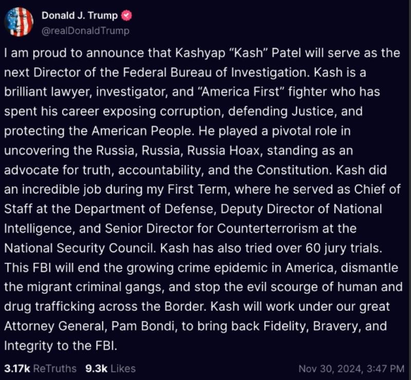 Trump Names Bootlicker Kash Patel To Run The FBI