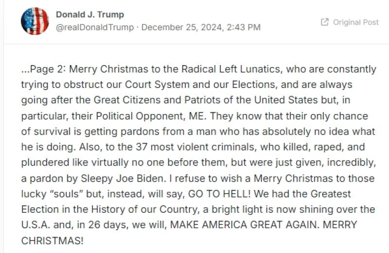 Our national ASSHOLE Donald Trump celebrates Christmas Day by posting almost 40 times on Truth Social