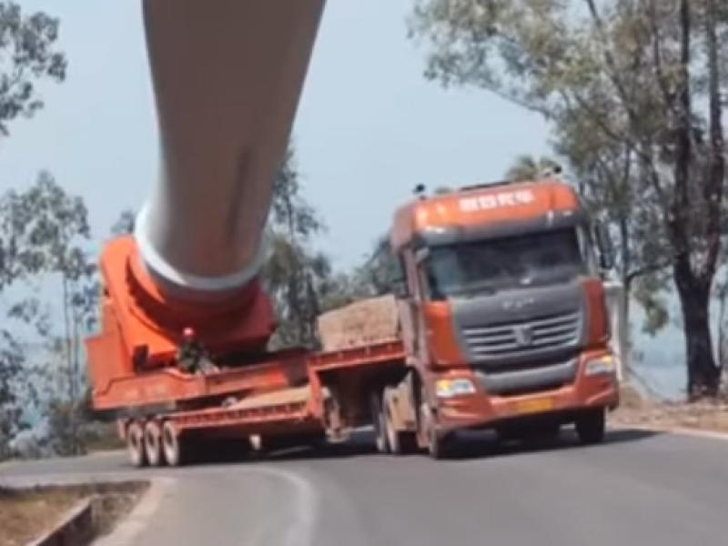 C&C trucks carrying wind turbine blades to the mountaintop