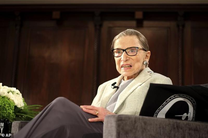 Ruth Bader Ginsburg praises Brett Kavanaugh for 'making history' by hiring an all-female law clerk crew, marking the first time ever women make up a majority of Supreme Court clerks