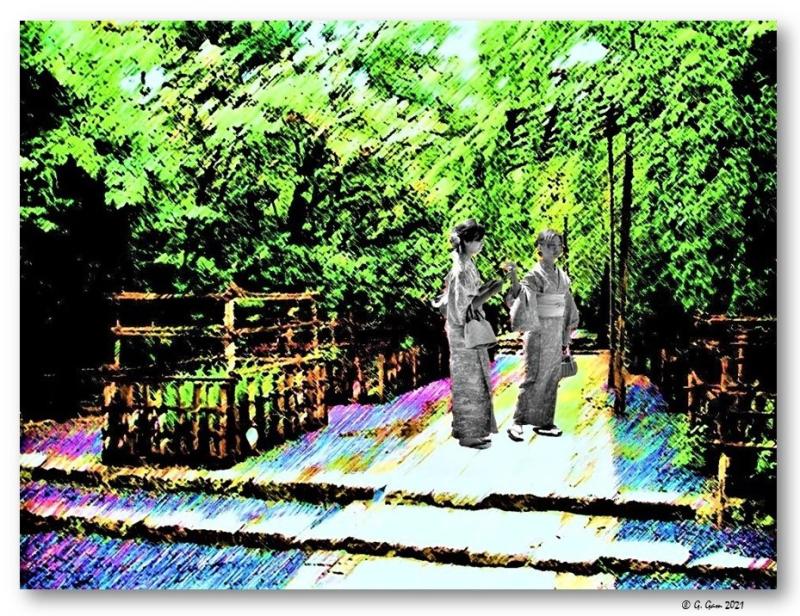 Girls in Kimonos in a Park (b-w).jpg 800